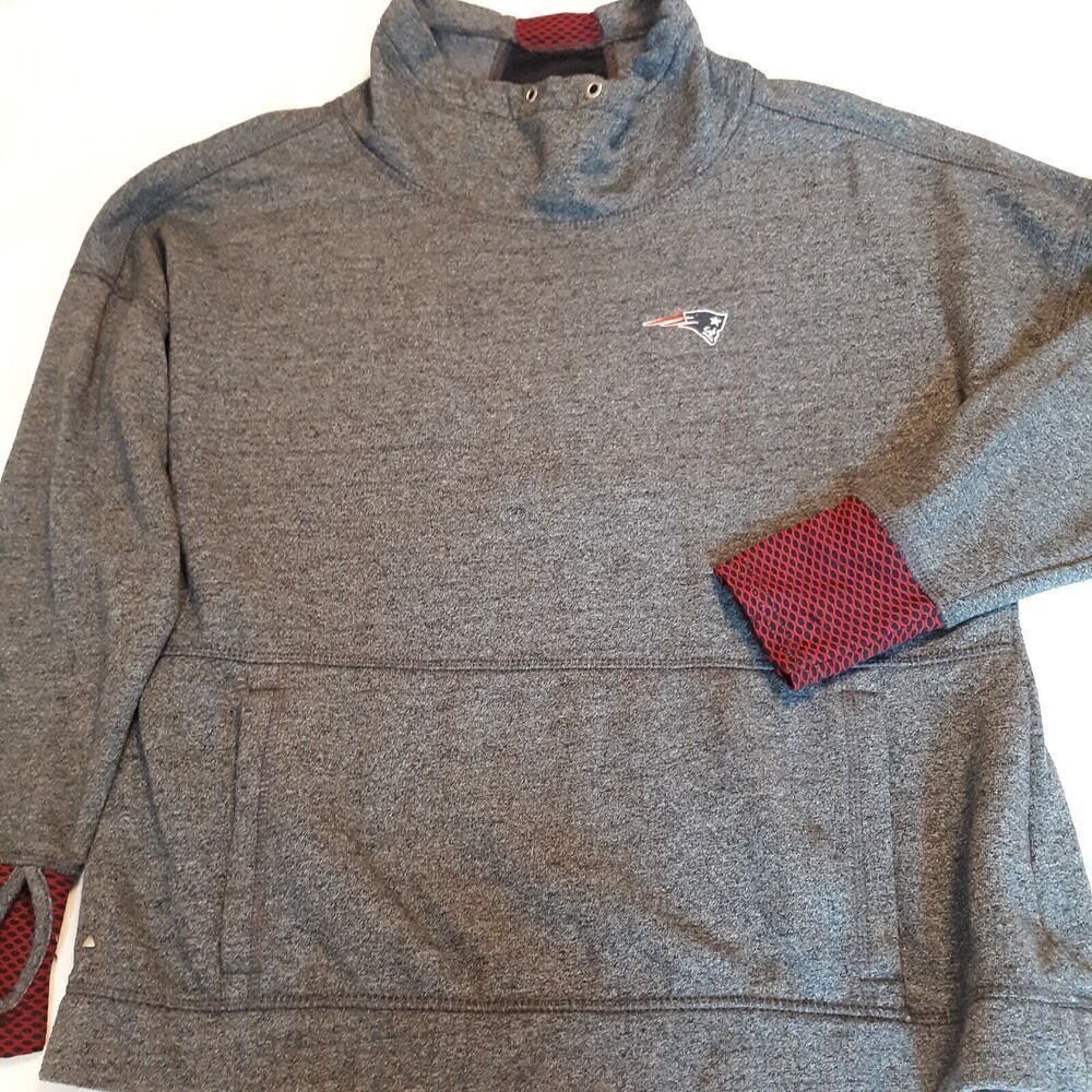 New England Patriots NFL Cowl Neck Sweatshirt (Womens Large) Gray Red Blk Logo